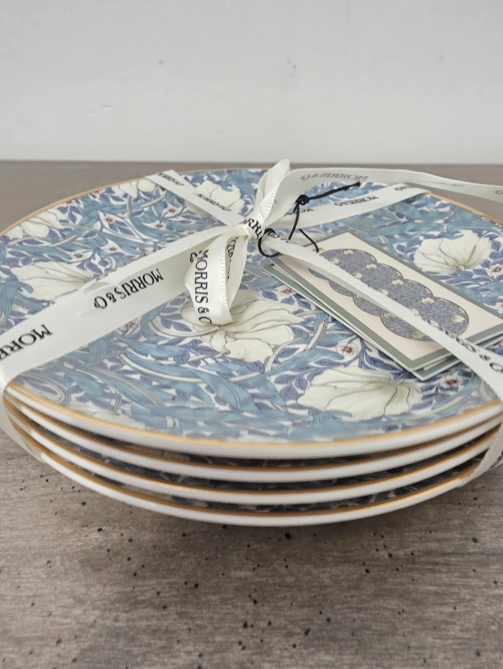William Morris & Co Gold Rim Porcelain Desert Plates set of 4